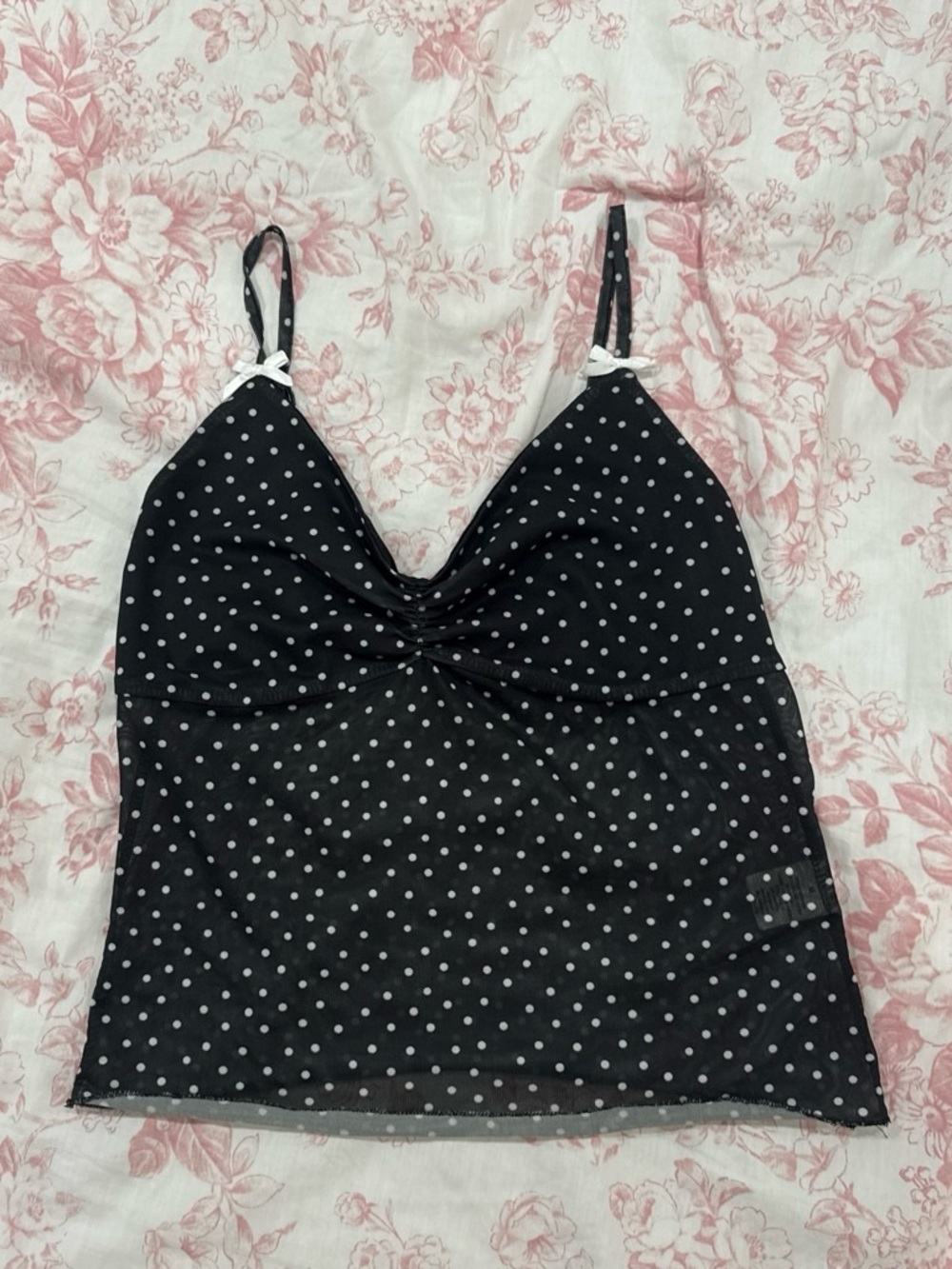 Polka Dot Mesh Cami Tank Top - Black/White
